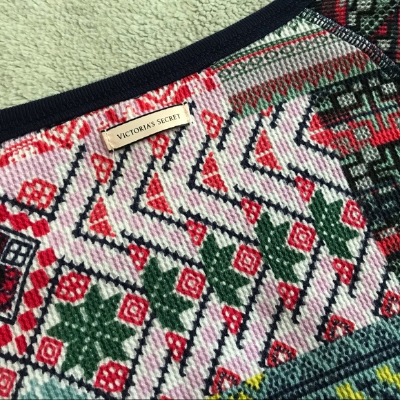 Victoria's Secret Fireside Patchwork Thermal Pajama PJ Waffle Top Large Sz L - Picture 10 of 11